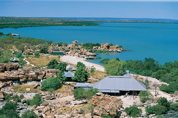 Aerial view of the Kimberley Coastal Camp, overlooking Admiralty Gulf