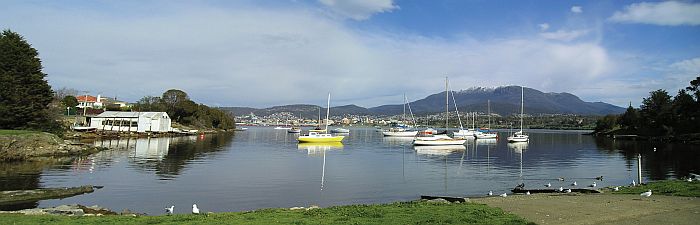 Snow capped Mt Wellington behind the city of Hobart