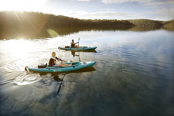 Couple kayaking the Gippsland lakes